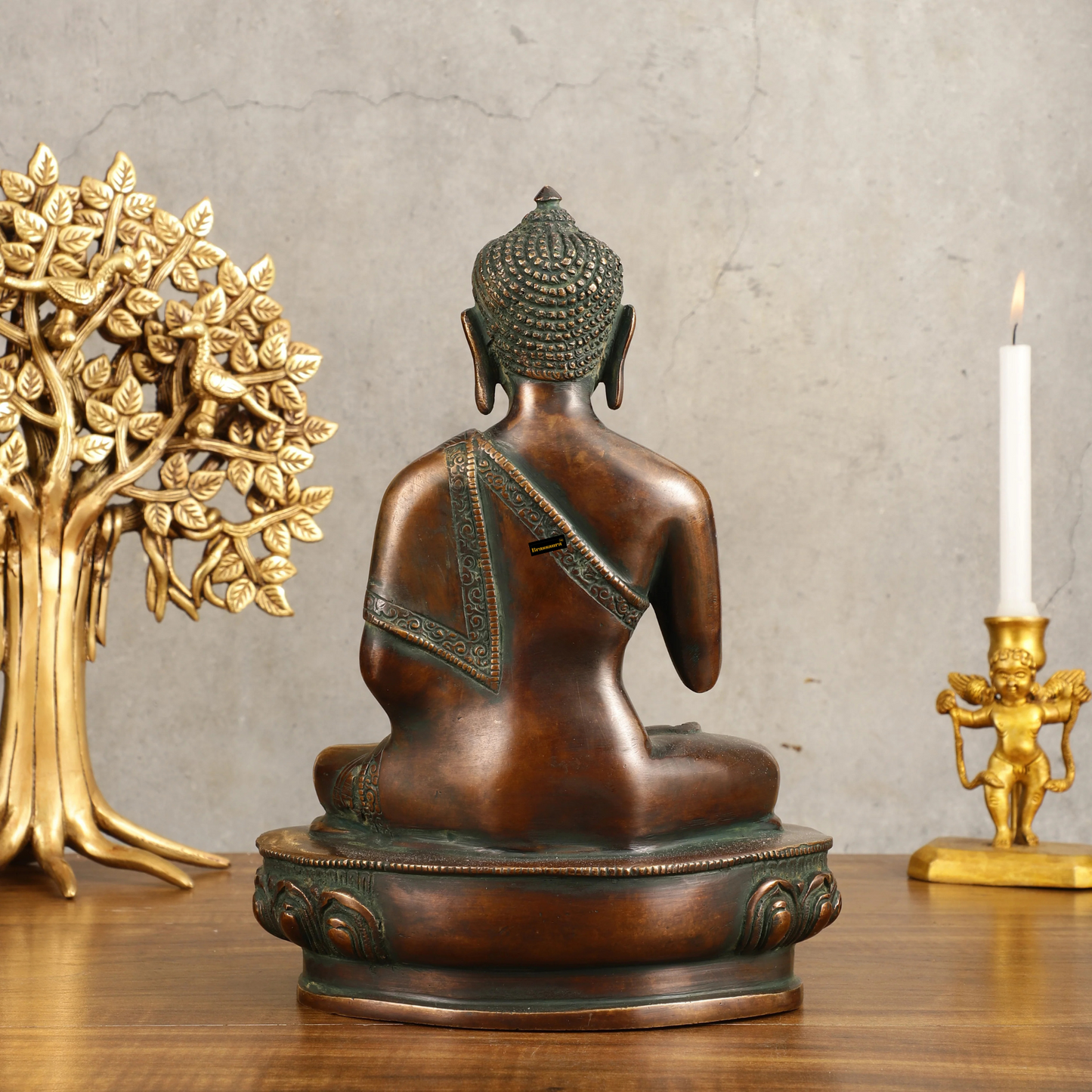 Brassaura™ Pure Brass Buddha Blessing Mudra Statue in Antique Tone – Height 10 Inches, Weight 3.61 Kgs