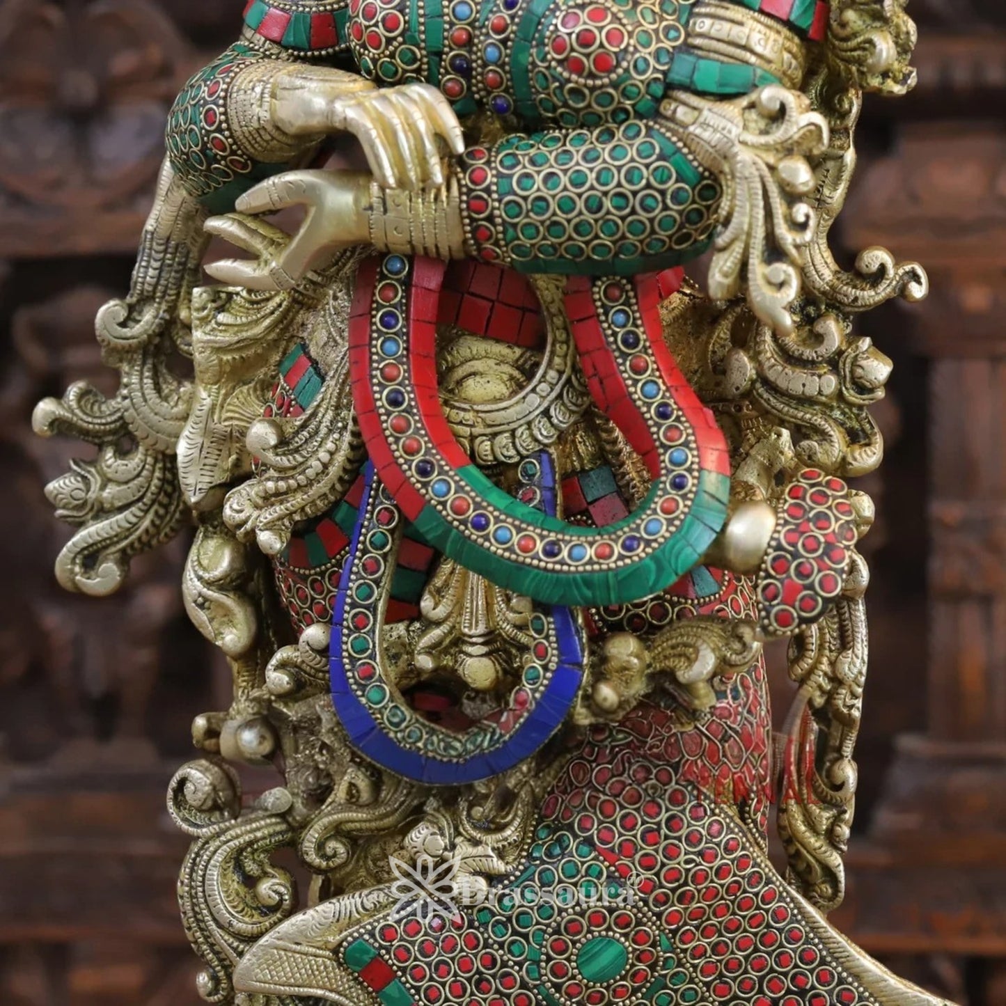 Brass Gem Stone Work Radha Krishna Murti Weight 32.34 Kg And Height 30 Inch