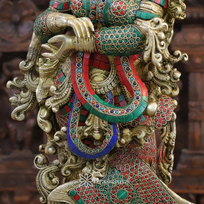 Brass Gem Stone Work Radha Krishna Murti Weight 32.34 Kg And Height 30 Inch