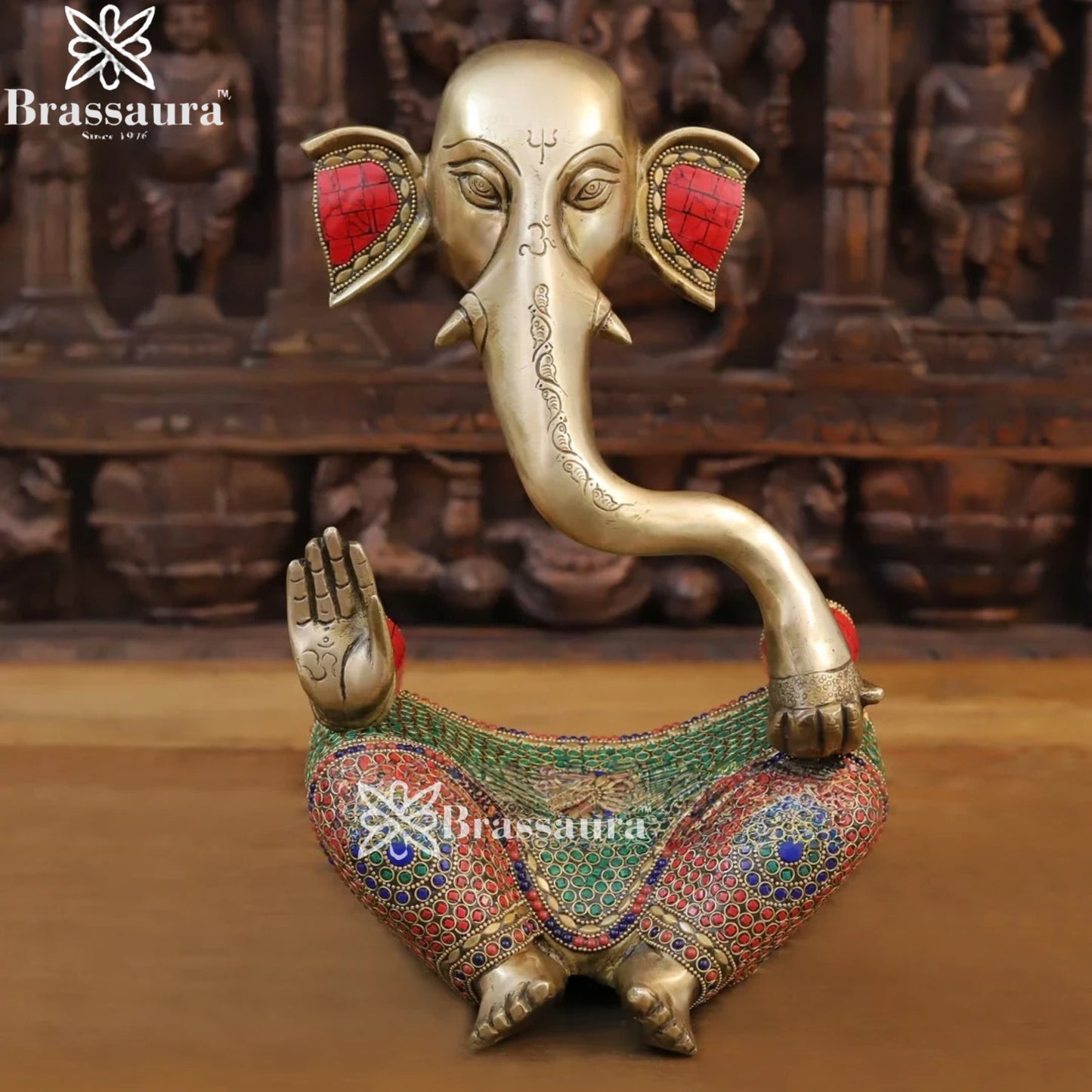 Brass Gem Stone Work Modern Ganesha Weight 6.6 Kg & Height 14.5 Inch