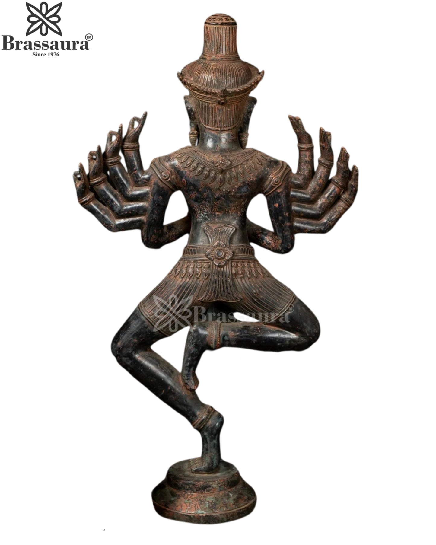 Bronze Antique Dancing Shiva With 10 Hand Statue Weight 12 Kg And Height 28.5 Inch