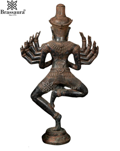 Bronze Antique Dancing Shiva With 10 Hand Statue Weight 12 Kg And Height 28.5 Inch