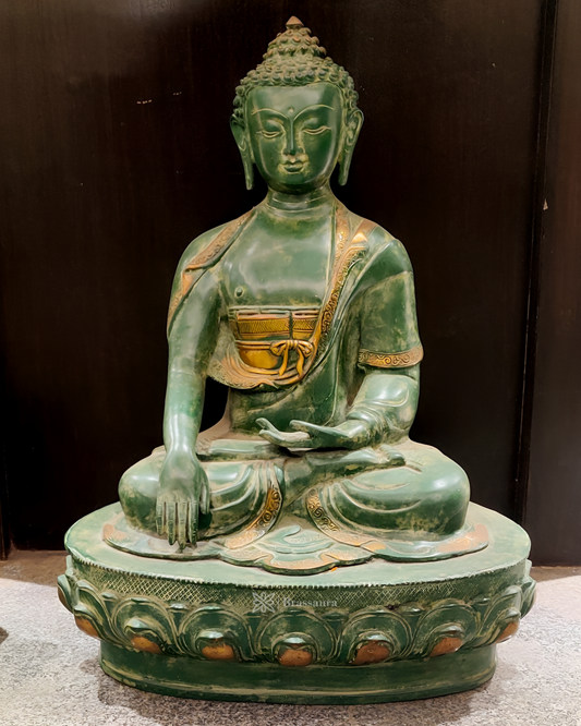 Brassaura™ Brass Premium Gem Stone Work Buddha Idol – Height 10.5 Inches & Weight 5 Kgs