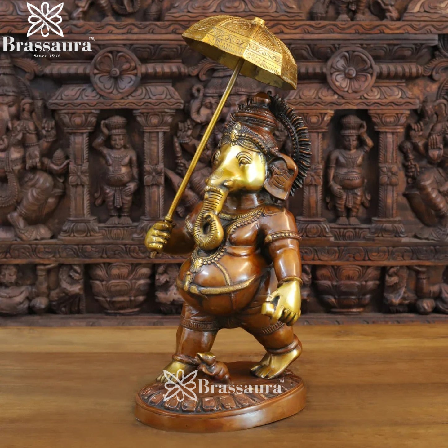 Brass Umbrella Ganesha Weight 13.7 Kg & Height 24 Inch