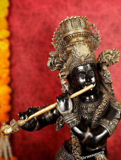 Brassaura™ Superfine Brass Large Krishna Statue – Height 46 Inches & Weight 66 Kgs