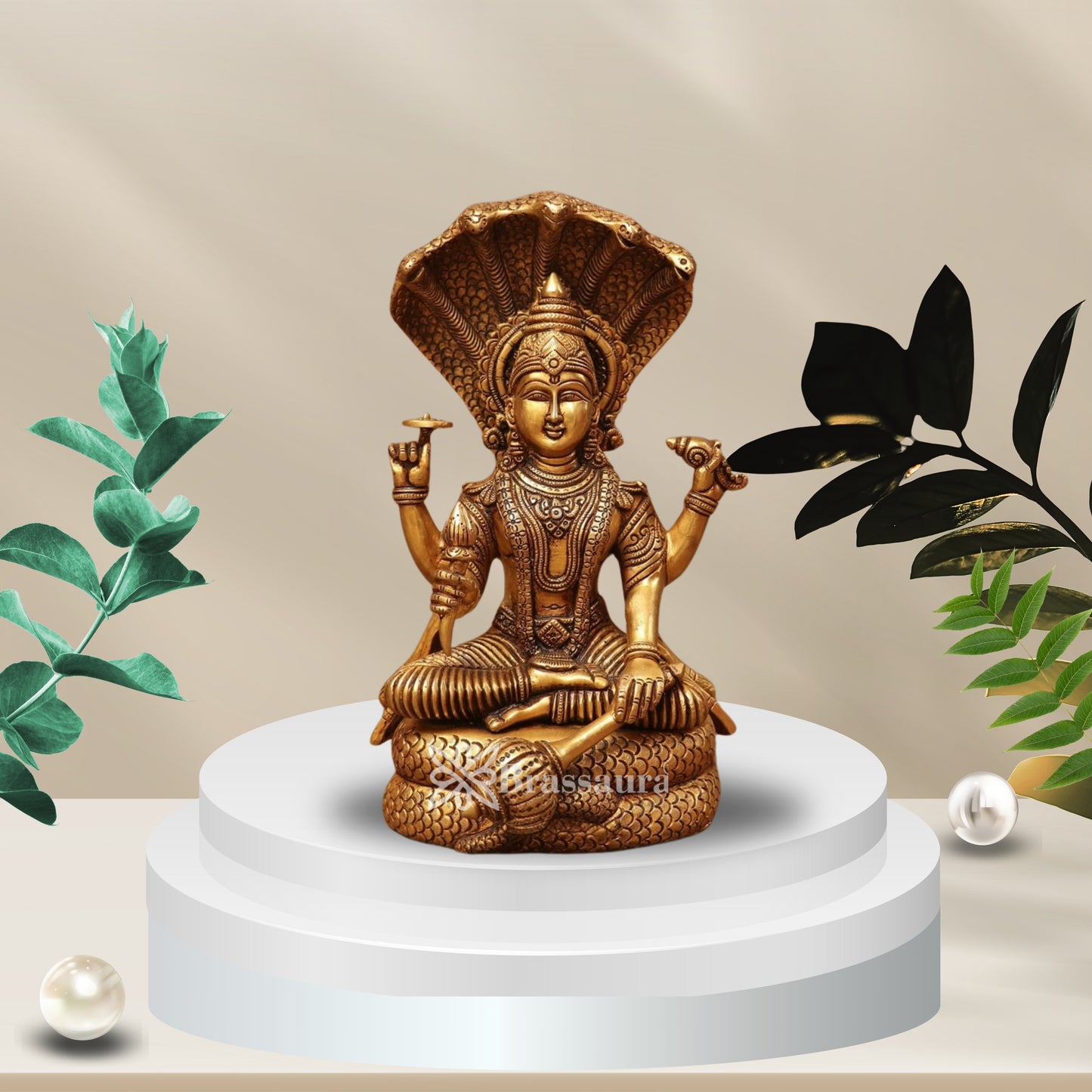 Brass Vishnu On Sheshnaag Statue Weight 7.7 Kg And Height 12.5 Inch