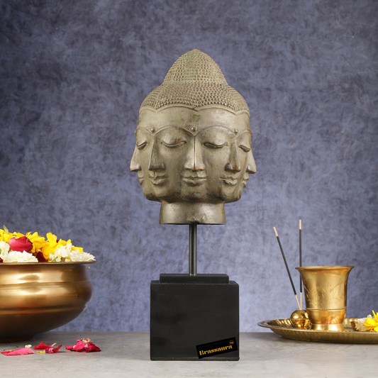 Brassaura™ Vintage Indonesian Bronze Buddha Bust Table Accent – Height 14.5 Inches, Weight 1.26 Kgs