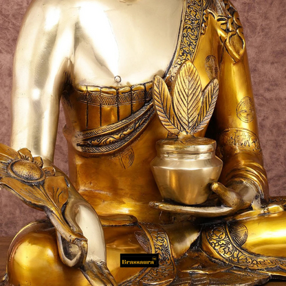 Brassaura™ Large Pure Brass Medicine Healing Buddha Idol – Height 23 Inches, Weight 22 Kgs