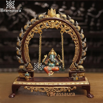 Brass Artistic Ganesha Jhula Weight 5.5 Kg & Height 15 Inch