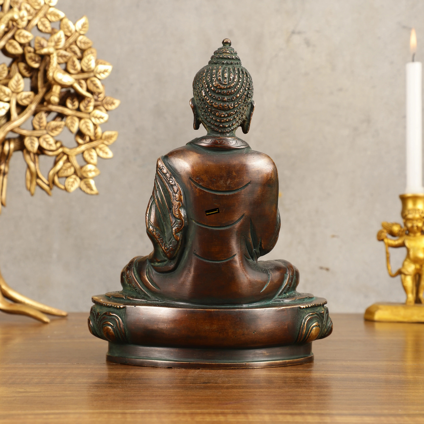 Brassaura™ Pure Brass Buddha Statue in Antique Finish – Height 8 Inches, Weight 2.25 Kgs