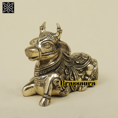 Brassaura™ Brass Nandi Statue | 7.5 Inches Height | 1.92 Kgs Weight | Silver Finish