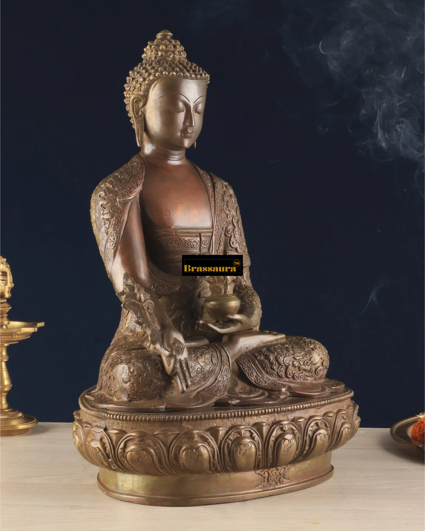 Brassaura™ Pure Brass Healing Medicine Buddha Idol – Height 17 Inches, Weight 12 Kgs