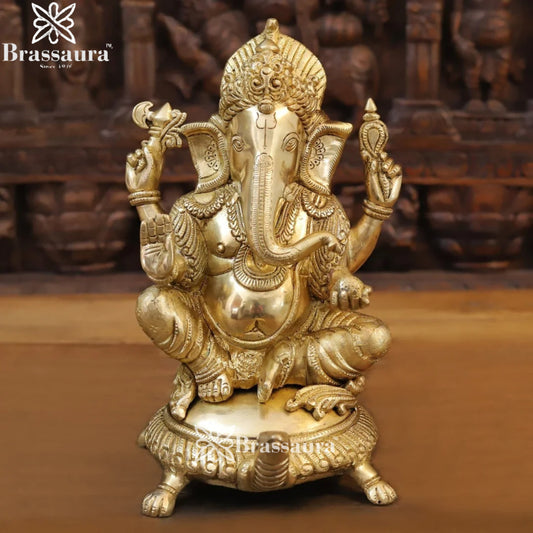 Brass Ganesha On Turtle Weight 7.46 Kg & Height 13 Inch
