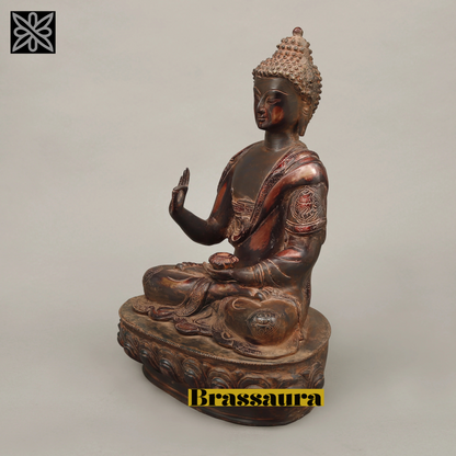 Brassaura™ Brass Buddha Statue in Blessing Posture – Height 17 Inches | Weight 9.88 Kgs | Copper Rustic Finish