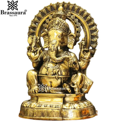 Brass Ring Ganesha Statue Weight 8.57 Kg And Height 14 Inch