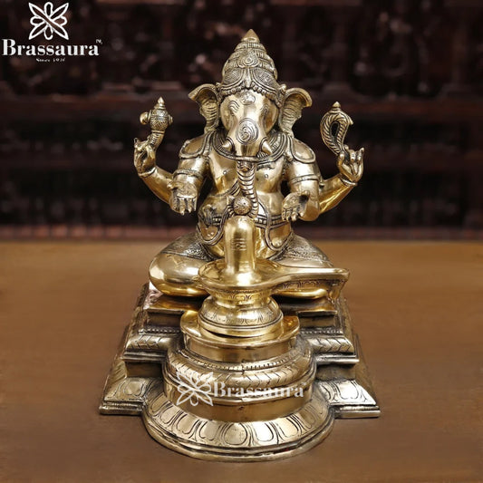 Brass Ganesha & Shivling Weight 15.8 Kg & Height 14.5 Inch
