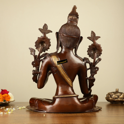 Brassaura™ Pure Brass Green Tara Idol – Height 13 Inches, Weight 6.2 Kgs