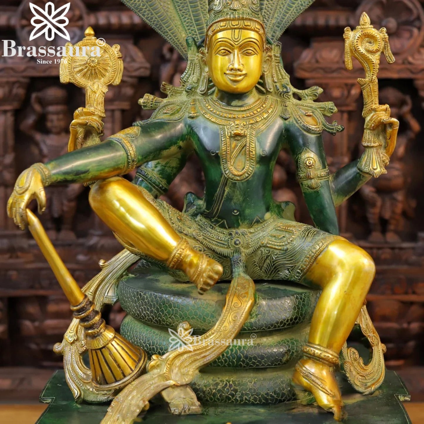 Brass Vishnu On Sheshnaag Statue Weight 34.76 Kg And Height 29 Inch