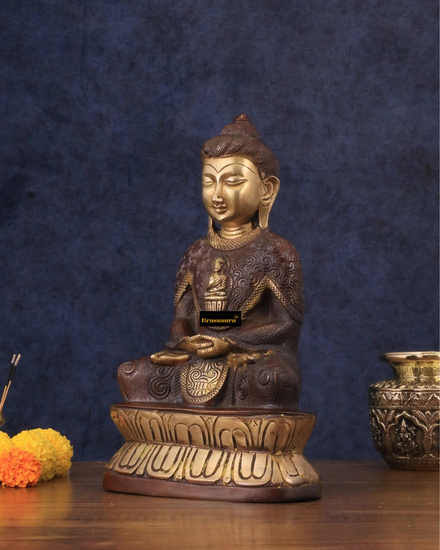 Brassaura™ Pure Brass Buddha in Meditation – Height 13.5 Inches, Weight 5 Kgs