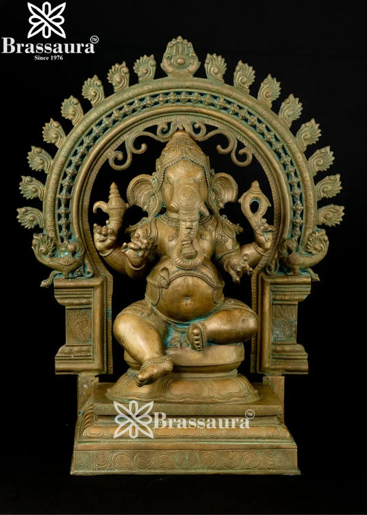 Bronze Ring Ganesha Statue Weight 22 Kg And Height 21 Inch