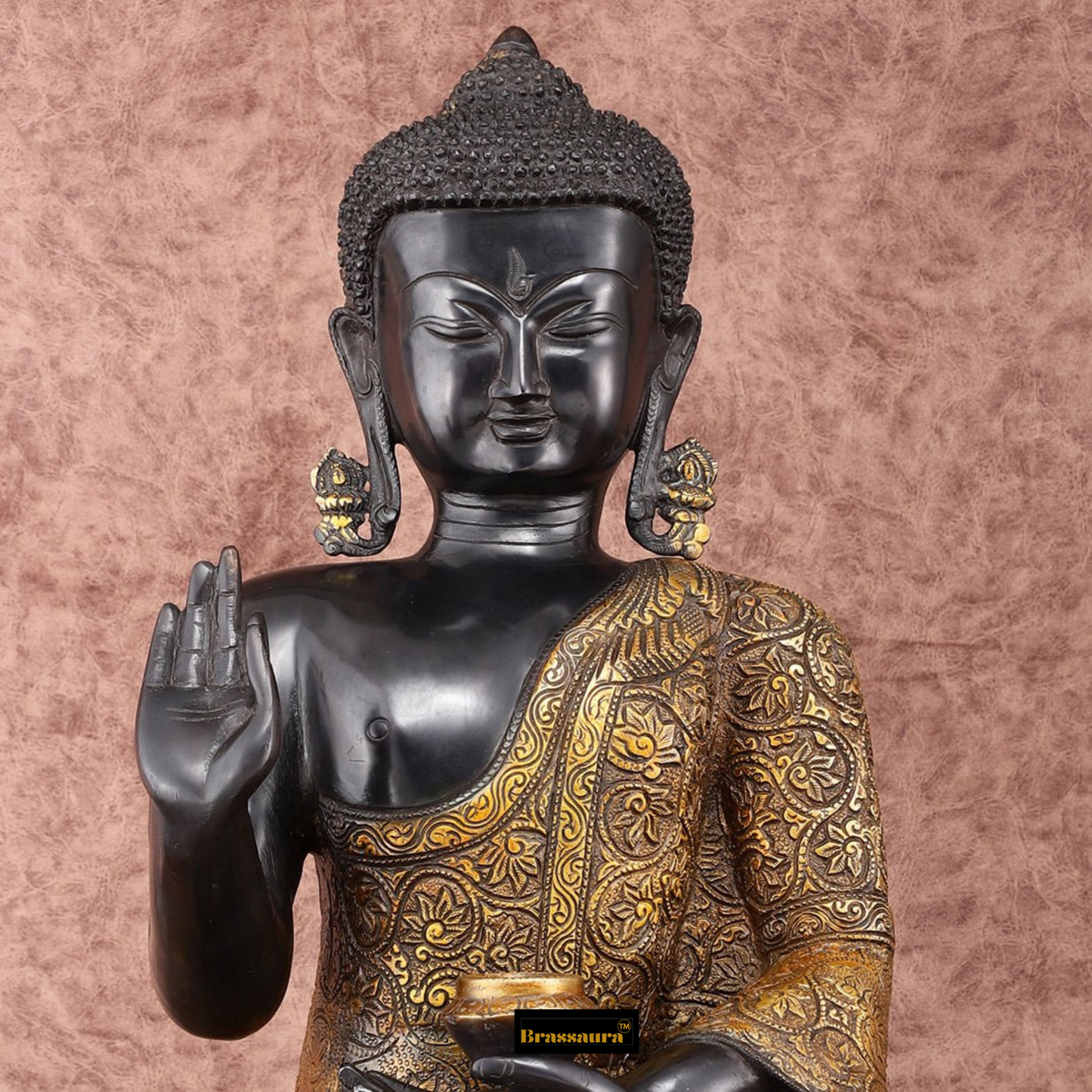 Brassaura™ Pure Brass Buddha Idol in Abhaya Mudra – Height 21.5 Inches, Weight 22 Kgs