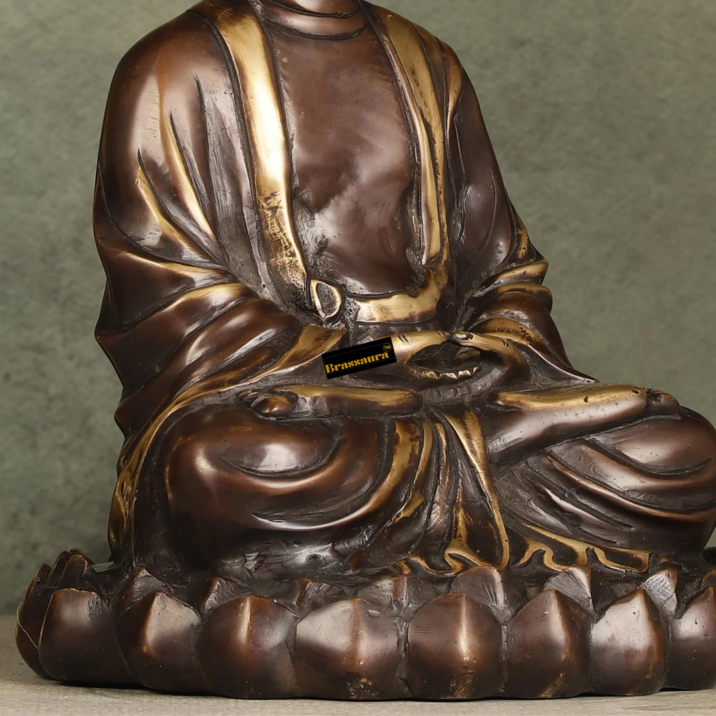 Brassaura™ Pure Brass Meditative Buddha Statue in Antique Brown Finish – Height 10 Inches & Weight 4.25 Kgs