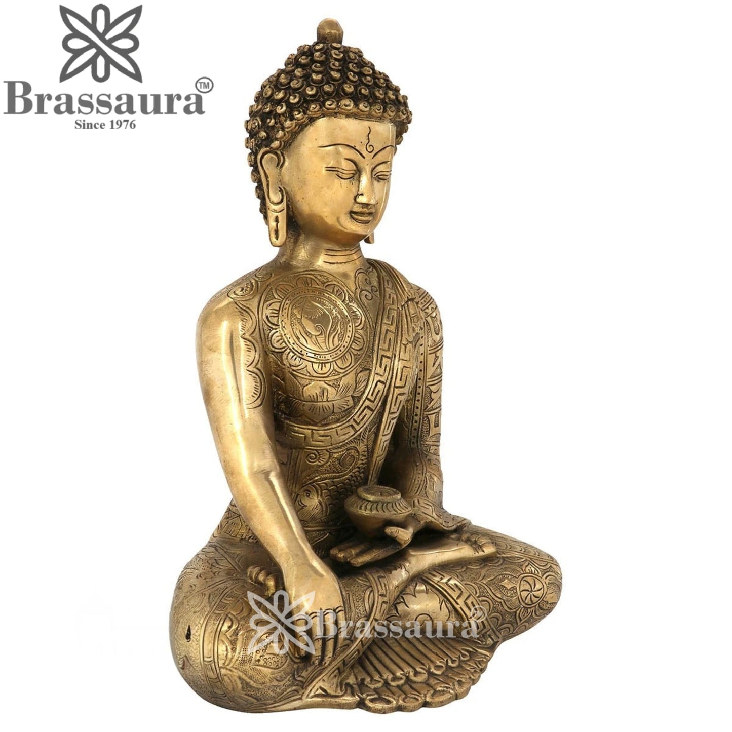 Brass Bhumisprasa Buddha Weight 6.2 kg & Height 12 Inch