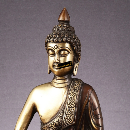 Brassaura™ Pure Brass Buddha Statue – Height 12 Inches & Weight 4 Kgs