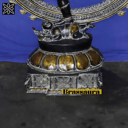Brassaura™ Brass Nataraja Idol with Ornamental Frame – 54 inch | 76.17 kg | Antique Finish | Dancing Shiva Statue for Temple, Home & Cultural Decor