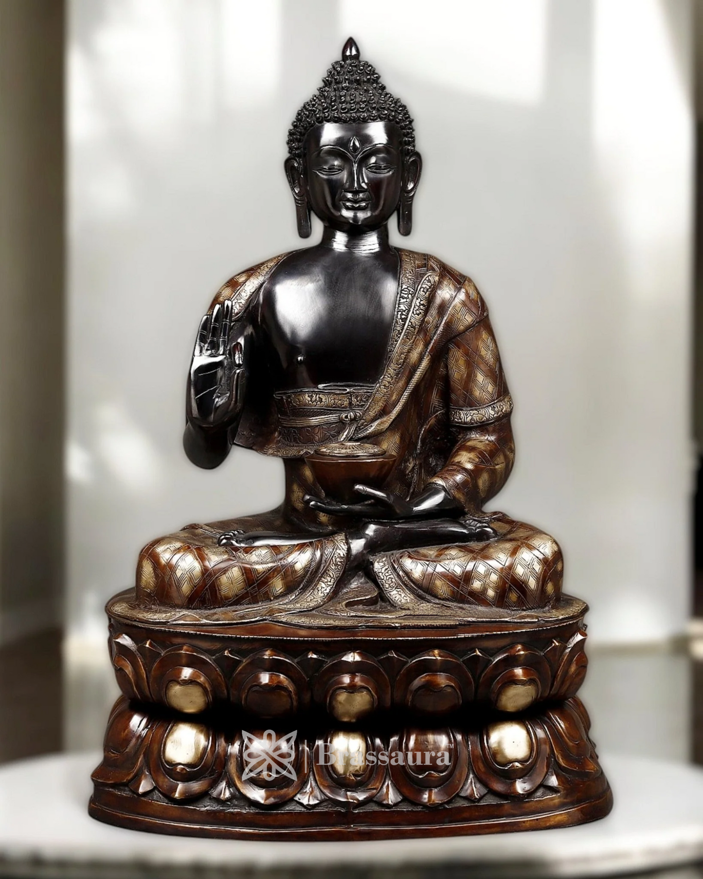 Brassaura™ Pure Brass Buddha Idol – Height 38 Inches, Weight 54.85 Kgs