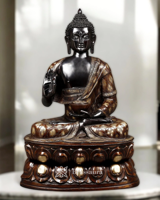 Brassaura™ Pure Brass Buddha Idol – Height 38 Inches, Weight 54.85 Kgs