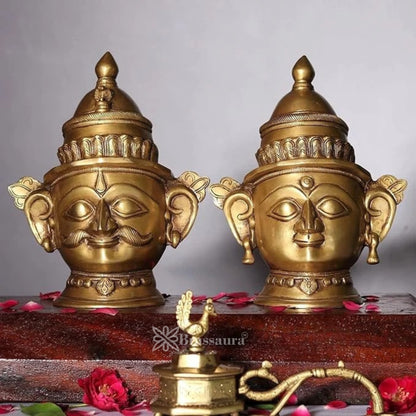 Brass Shiv & Parvati Mask Statue Weight 3.3 Kg And Height 9 Inch