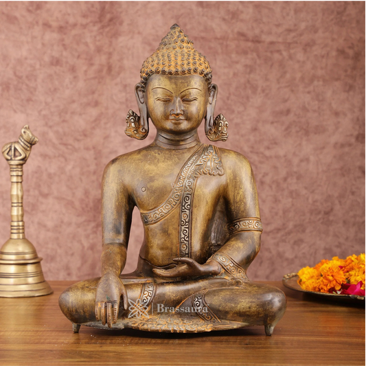 Brassaura™ Brass Buddha Statue in Bhoomisparsha Mudra – Height 14 Inches, Weight 6.6 Kgs