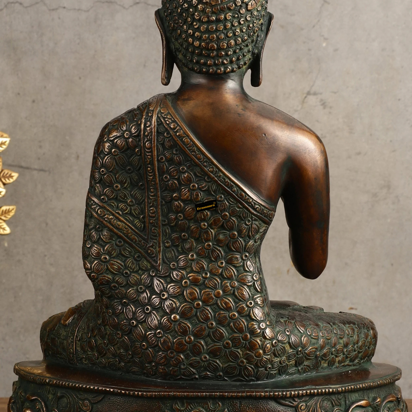 Brassaura™ Pure Brass Antique Buddha Blessing Statue – Height 13.5 Inches, Weight 6.8 Kgs