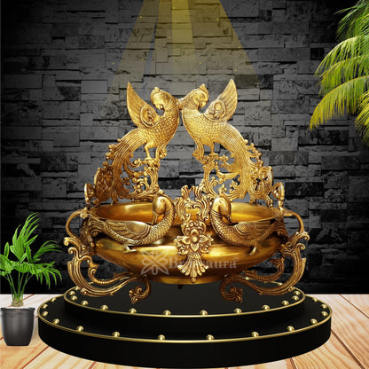 Brass Peacock Urli Statue Weight 11.3 Kg And Height 15.5 Inch