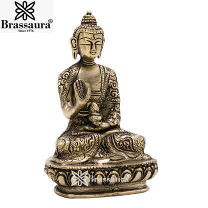 Brass Blessing Buddha Weight 0.9 kg & Height 5.5 Inch