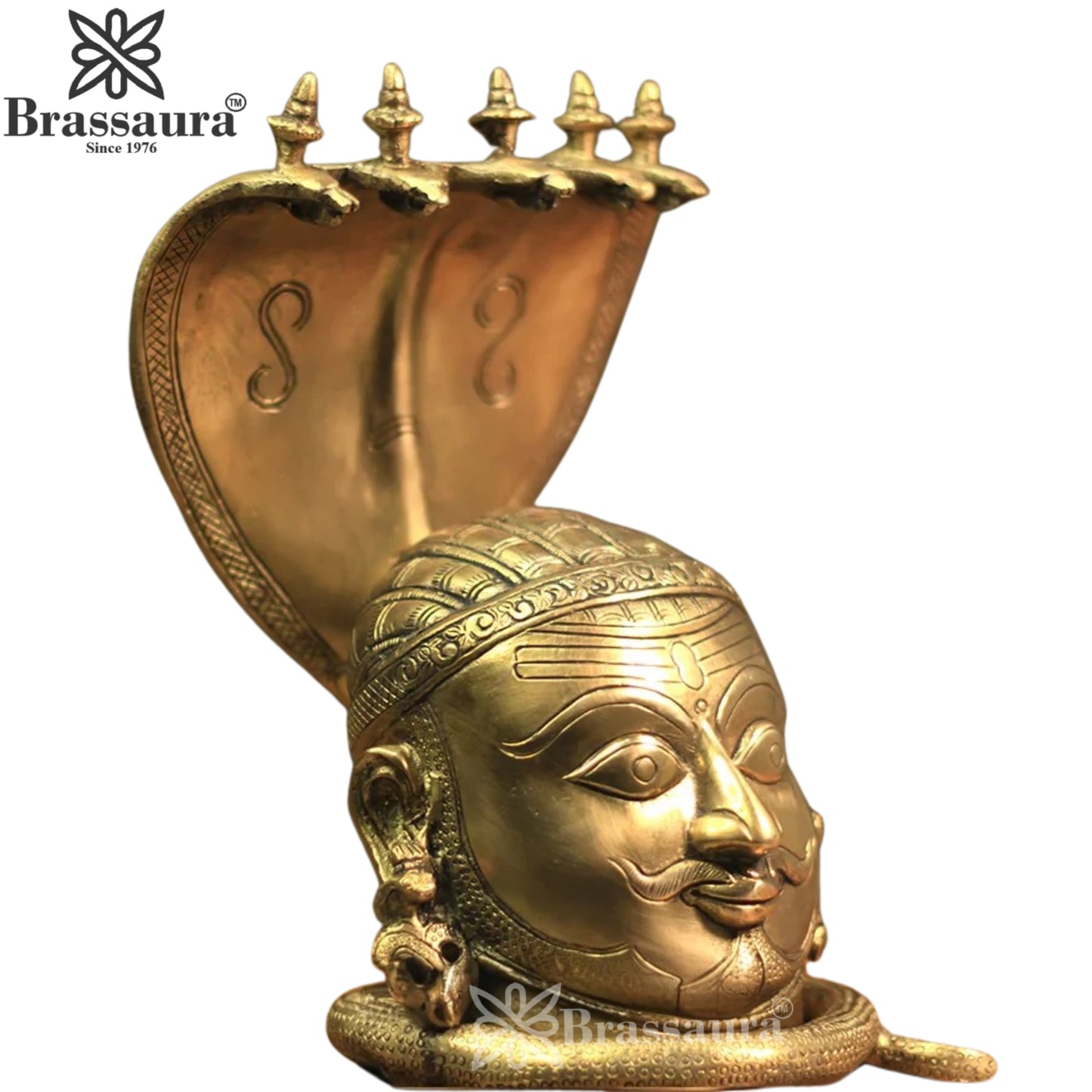 Brass Shiva Mukhlingam With Naagraaj Statue Weight 4 Kg And Height 9.5 Inch