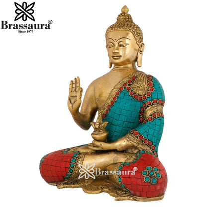 Brass Blessing Gem Stone Work Buddha Weight 4.2 kg & Height 10 Inch
