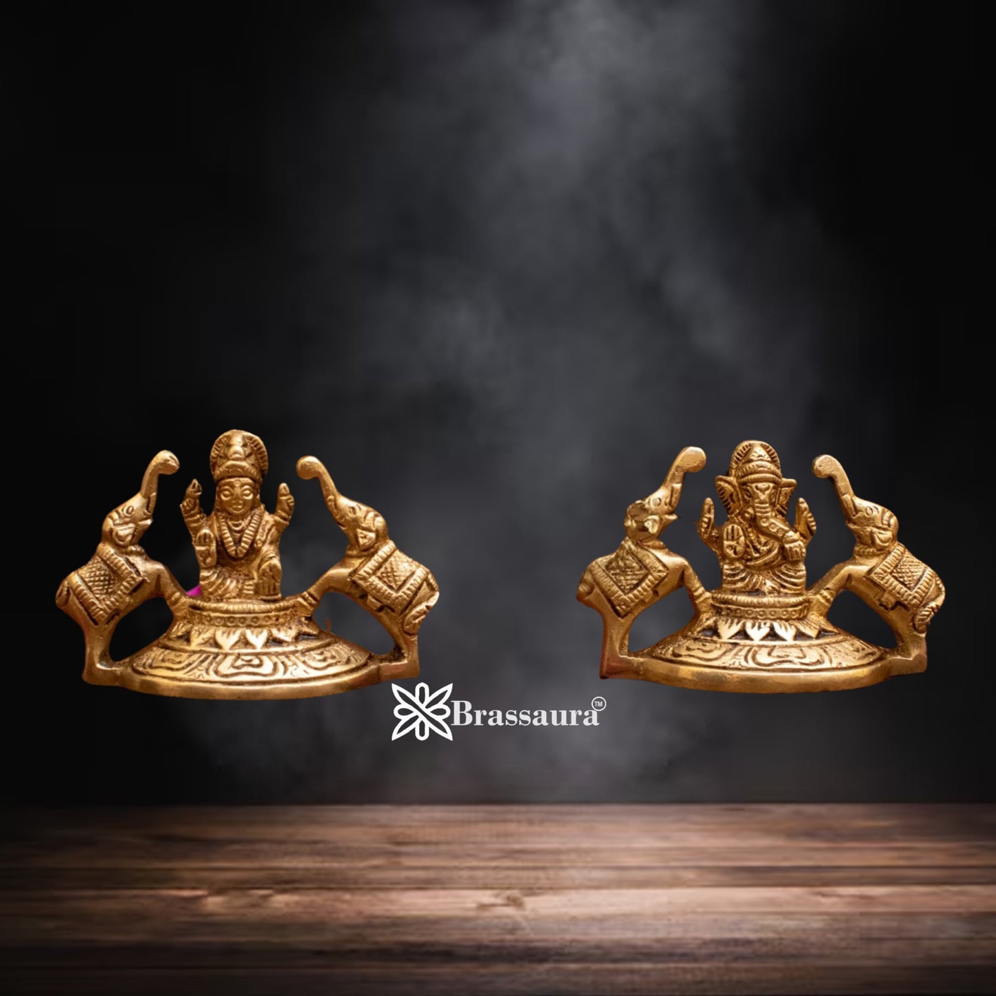 Brass Royal Golden Lakshmi Ganesh Weight 0.56 Kg & Height 2.3 Inche