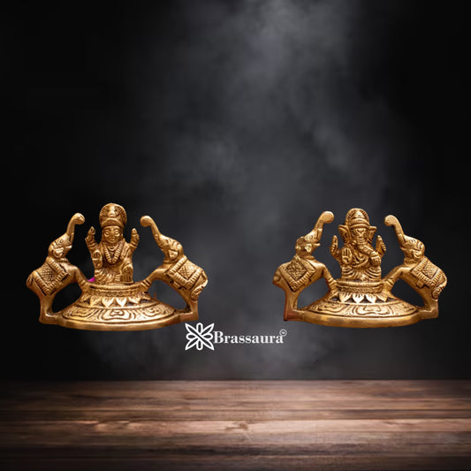 Brass Royal Golden Lakshmi Ganesh Weight 0.56 Kg & Height 2.3 Inche
