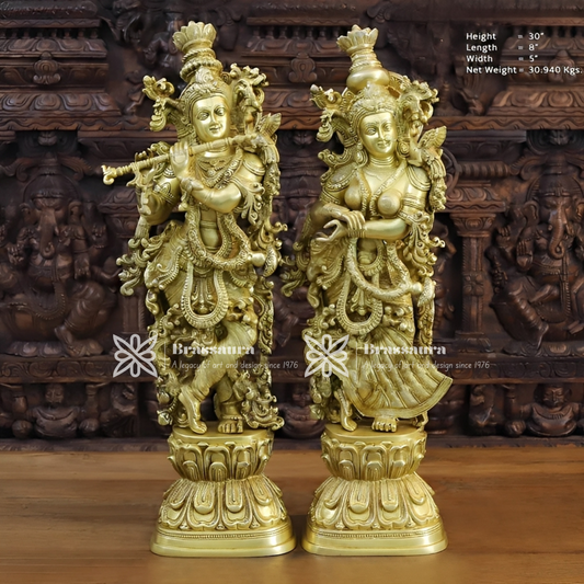 Brass Royal Gold Radha Krishna Murti Weight 30.94 Kg And Height 30 Inch