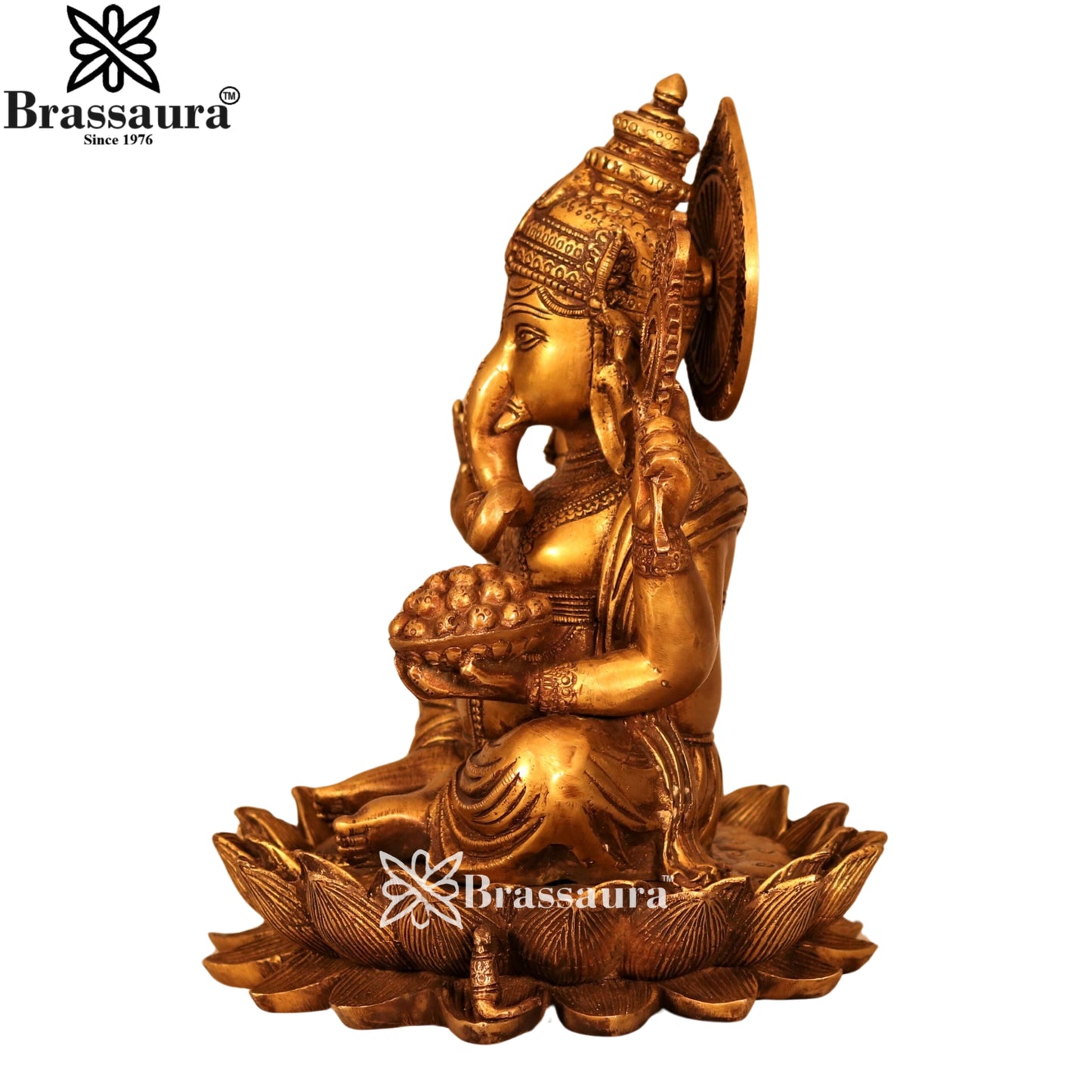 Brass Lotus Ganesha Statue Weight 8.4 Kg & Height 12 Inch