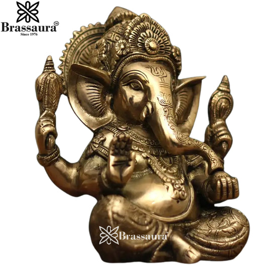 Brassaura Brass Ganesha Idol | Height 8.5 Inches