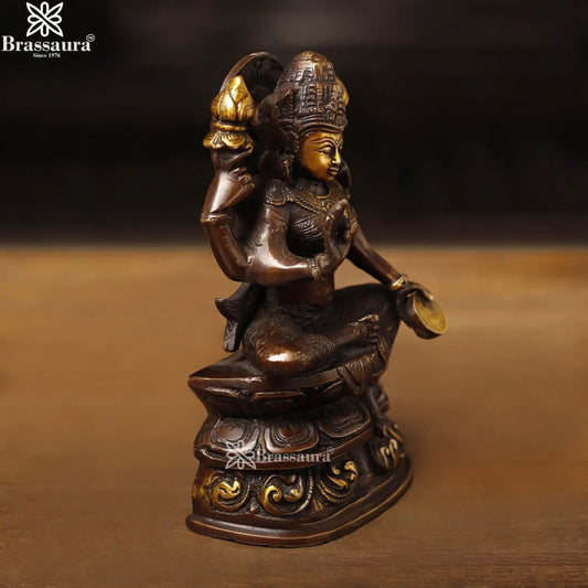 Brassaura™ Premium Brass Laxmi Idol – Height 8 Inches & Weight 2.15 Kgs | Goddess Lakshmi Statue