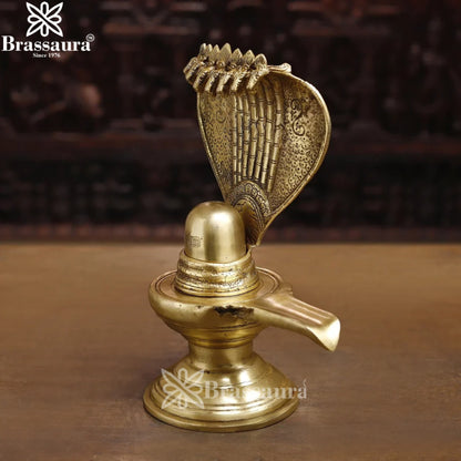 Brass Shivling With Naagraaj Statue Weight 4.41 Kg And Height 13 Inch