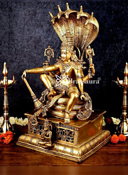 Brassaura™ Superfine Brass Shri Hari Narayana Statue Seated Under Sheshanaag | 29 Inch Height | 35 KG Weight | Finely Casted