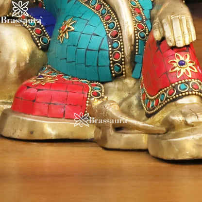 Brass Gem Stone Work Relaxing Ganesha Weight 3.3 Kg & Height 5.5 Inch
