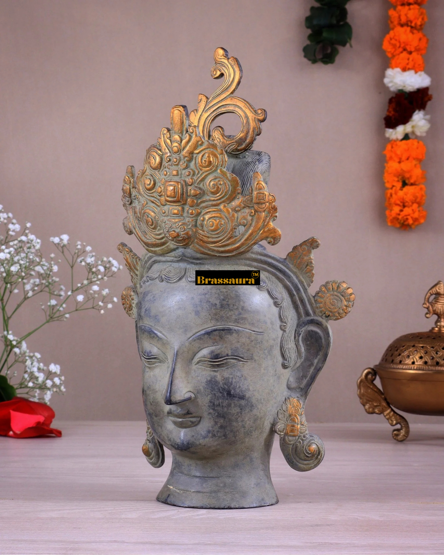 Brassaura™ Pure Brass Tara Statue – Height 12 Inches, Weight 4 Kgs
