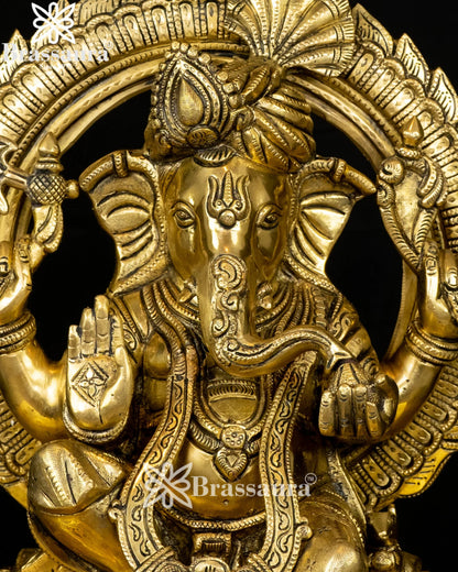 Brass Ring Ganesha Statue Weight 12.5 Kg And Height 18 Inch