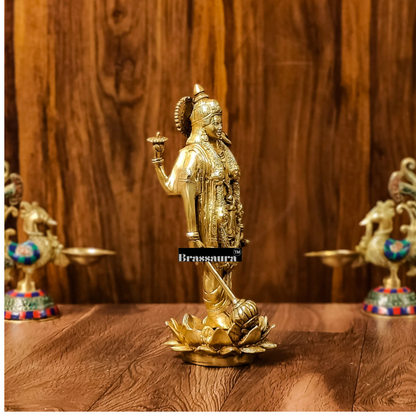 Brassaura™ Handcrafted Brass Lord Vishnu Statue on Lotus Base | 12 Inch Height | 4 KG Weight | Intricate Detailing